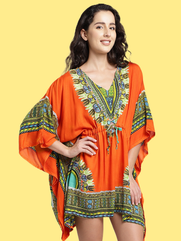 Orange printed free size kaftan Aditi Wasan