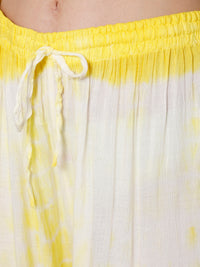 White & yellow tie and dye print viscose free size kaftan and palazzo set