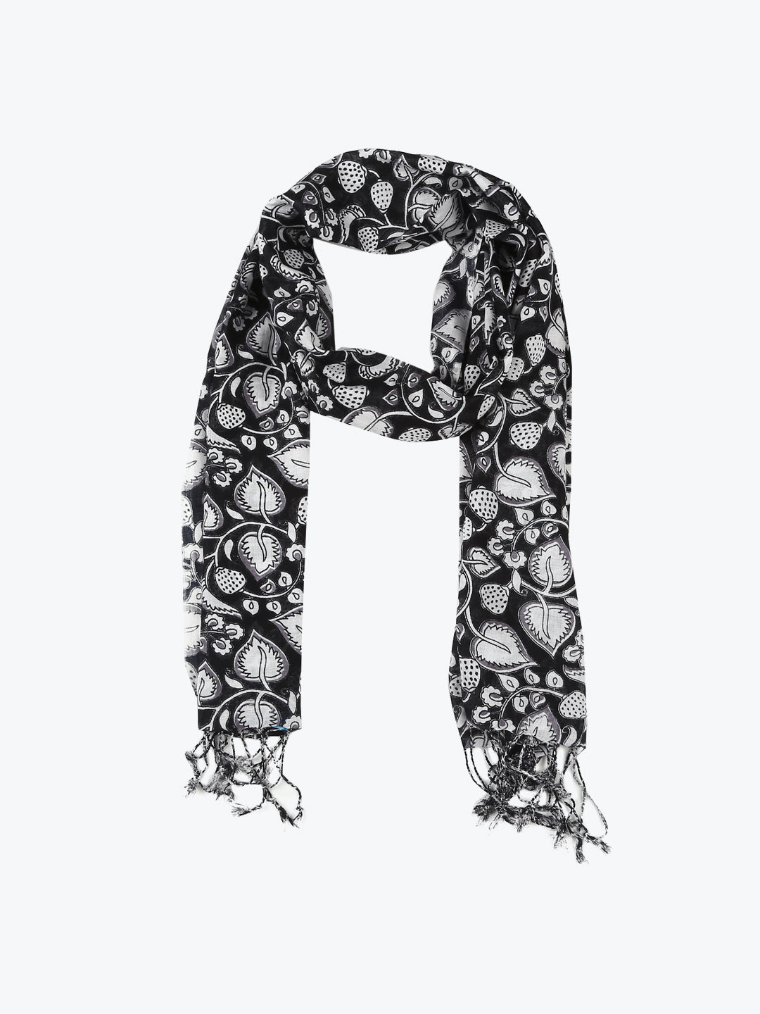 White & Black Floral Printed Women's Stole