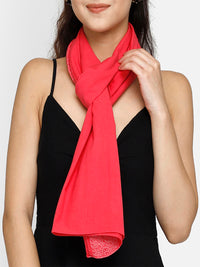 Pink viscose stole with jacquard  border and hem stitched with nice-soft feel and touch