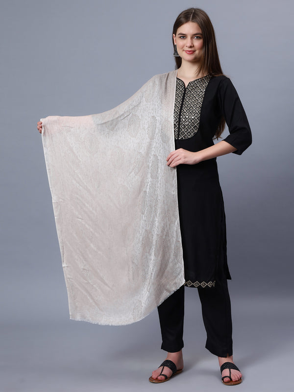Beige viscose stole with paisley jacquard pattern