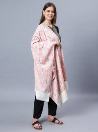 White Viscose Stole with multi color jacquard pattern stole