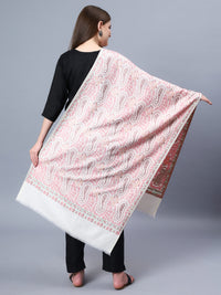 White Viscose Stole with multi color jacquard pattern stole