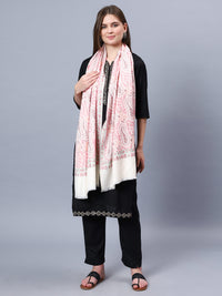 White Viscose Stole with multi color jacquard pattern stole