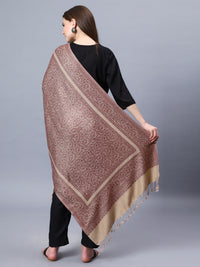 Brown viscose stole with a maroon jacquard pattern