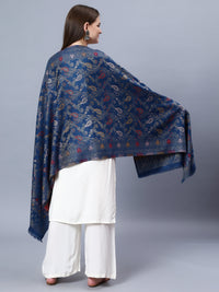 Multicolor viscose stole with paisely and floral jacquard pattern