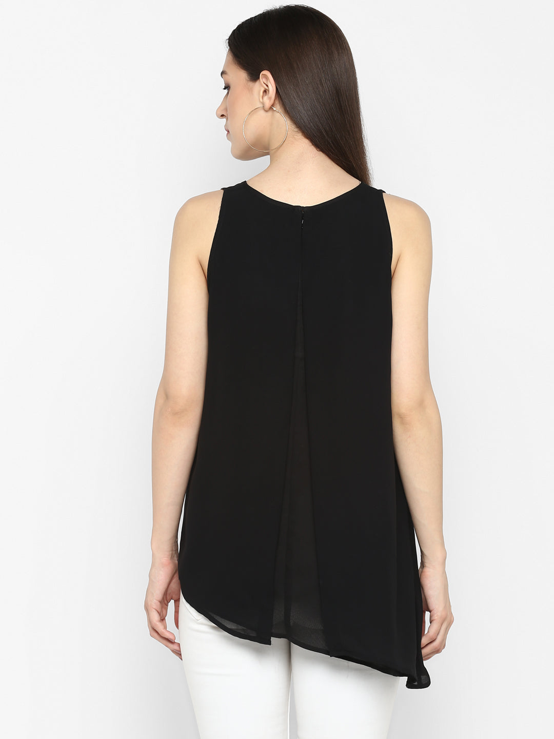 Black polyester sleeveless top