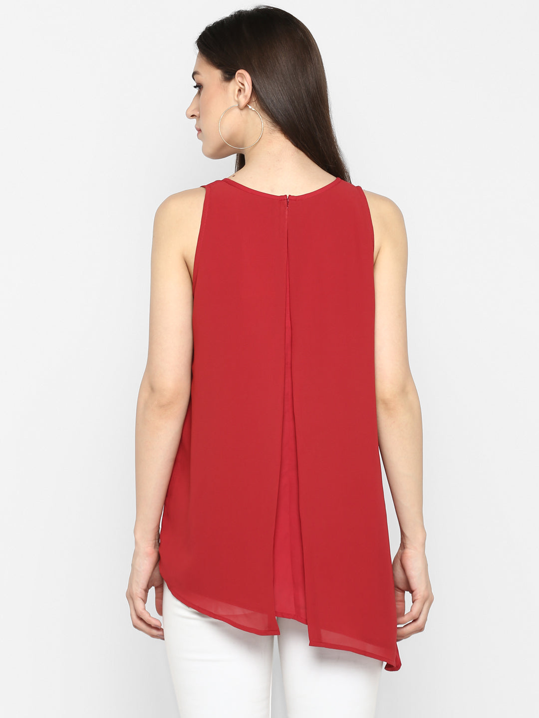 Red polyester sleeveless top