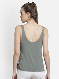 Green Embroidered Neck Line Viscose Tank Top