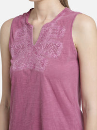 Purple Embroidered viscose knit casual top