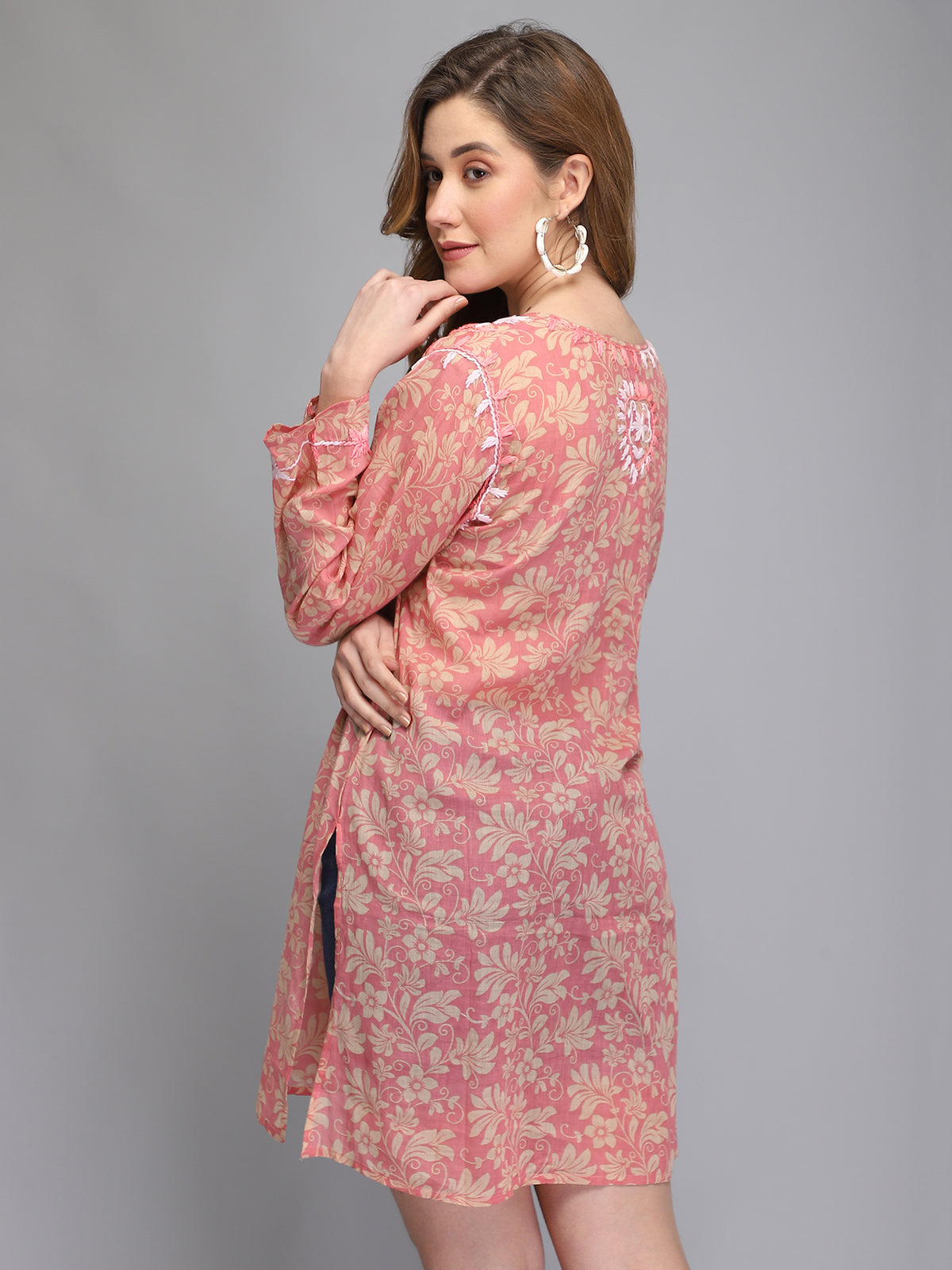 Light pink hand embroidered cotton tunic