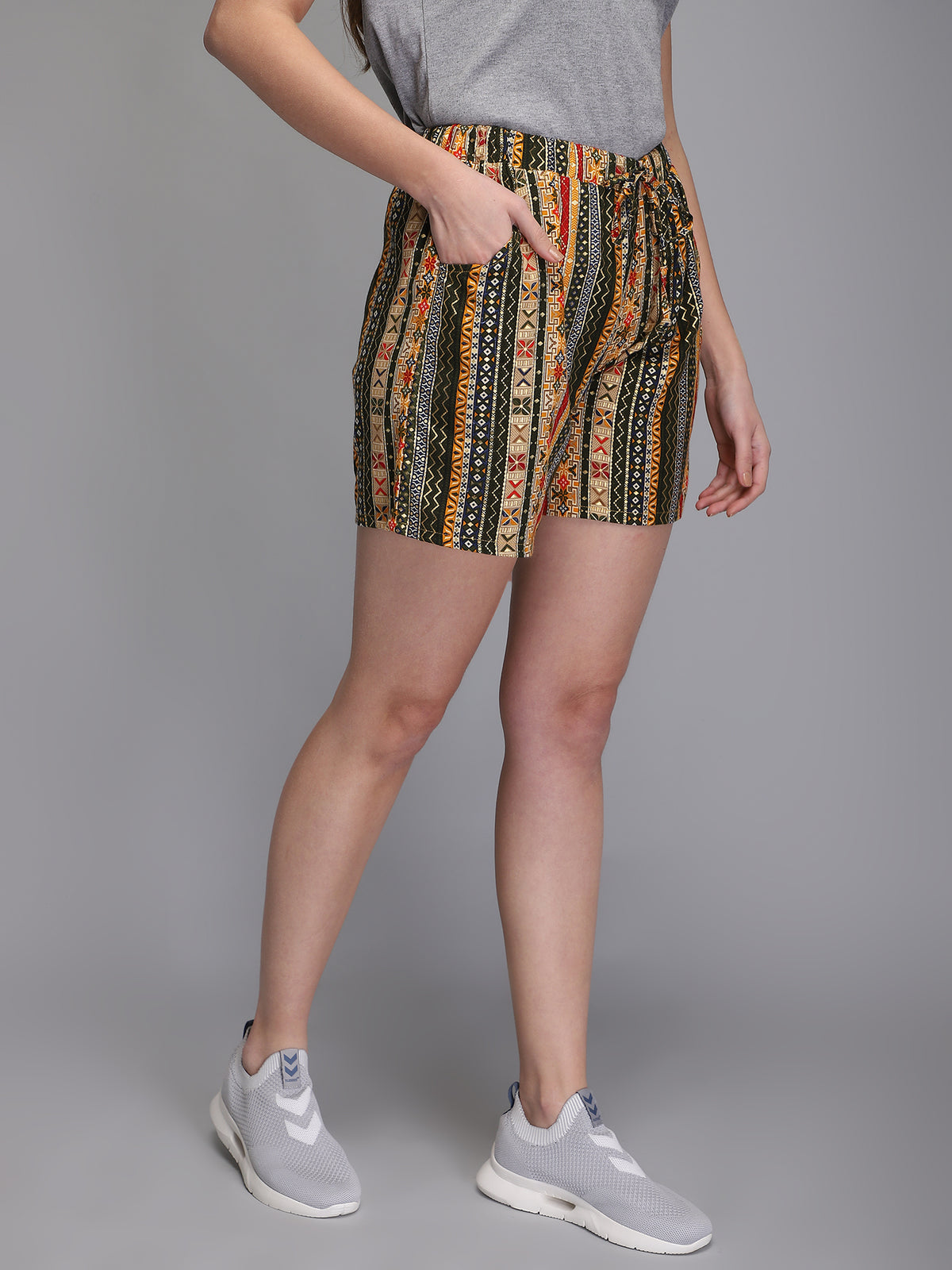 Printed & jacquard multicolor rayon women shorts