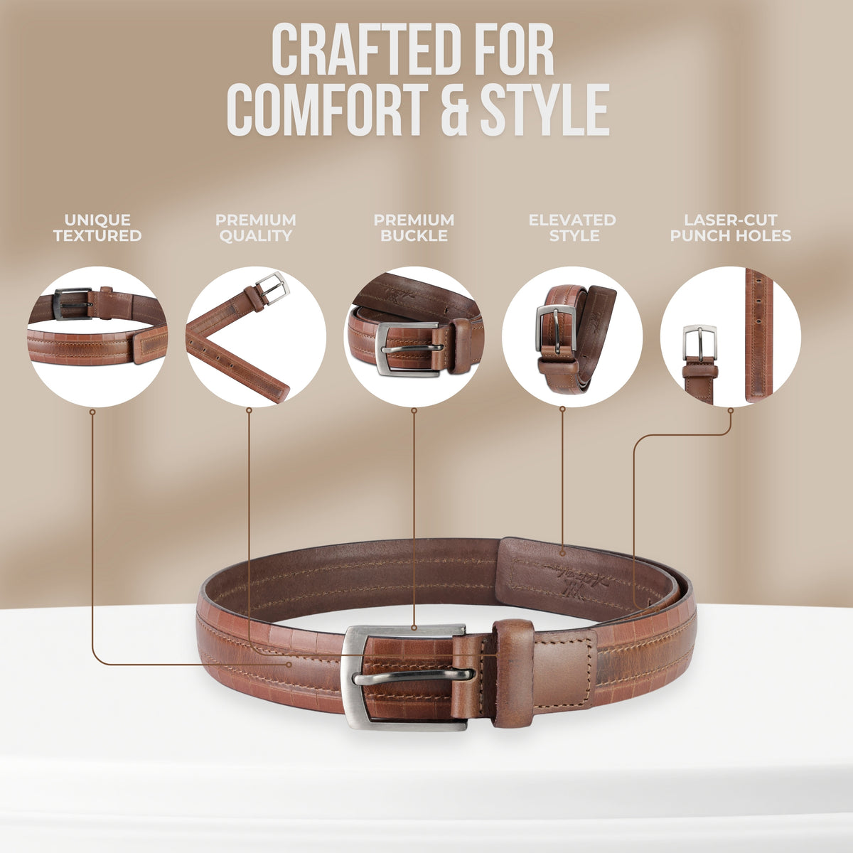 Aditi Wasan Men's Genuine Leather Tan Casual Belt