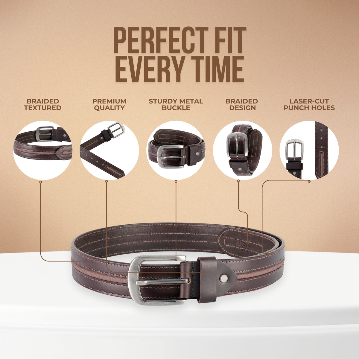 Aditi Wasan Men's Genuine Leather Brown Casual Belt