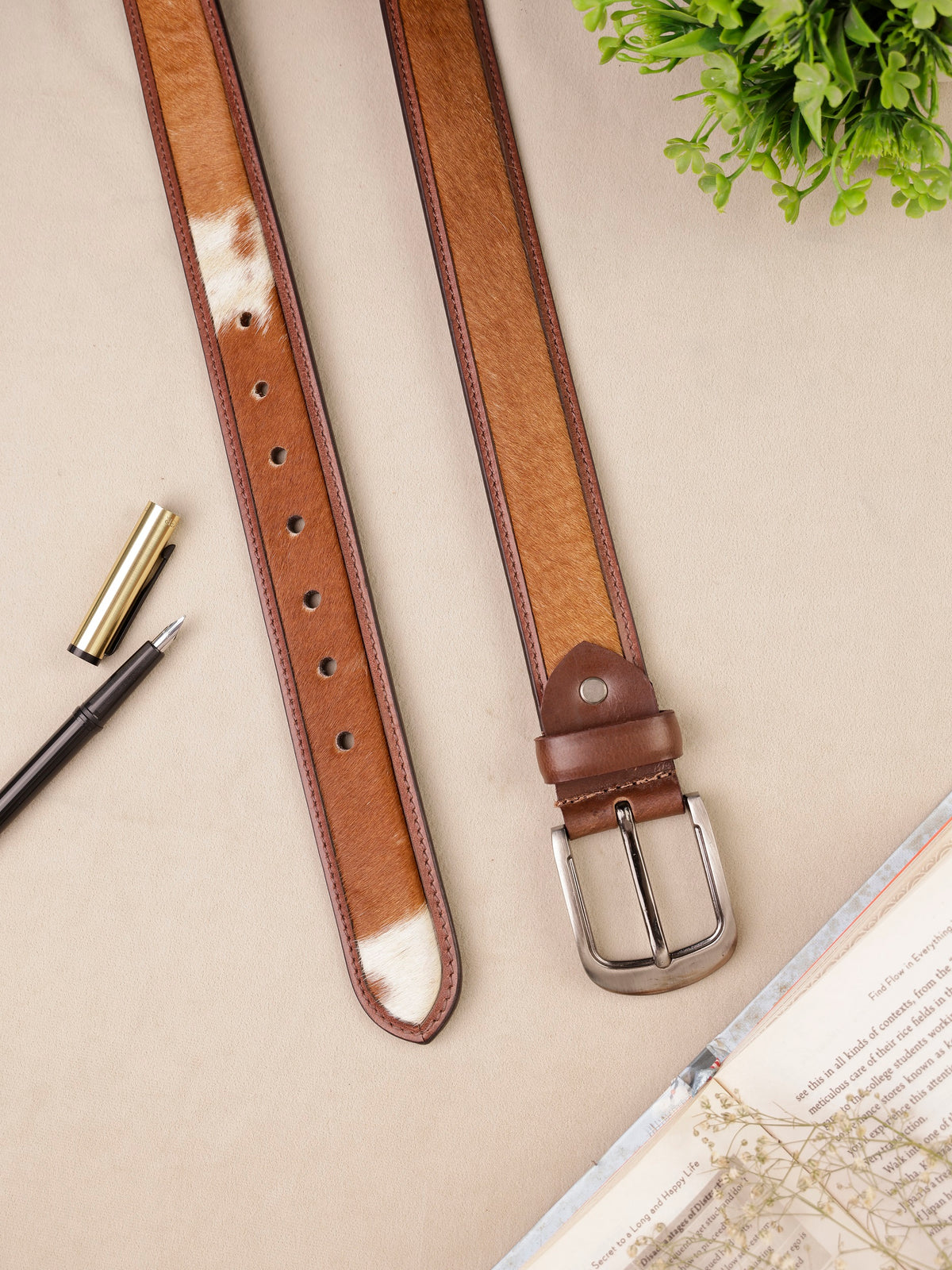Men's Genuine Leather Brown Hair-on Belt