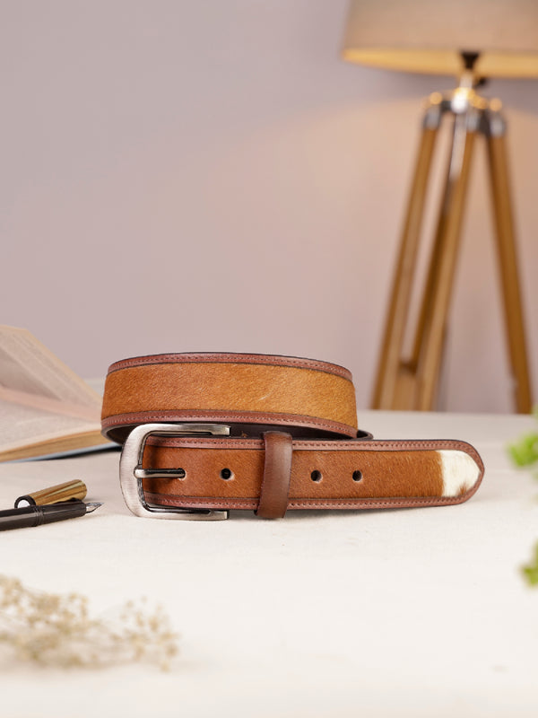 Men's Genuine Leather Brown Hair-on Belt
