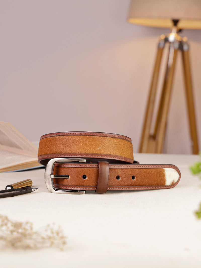 Men's Genuine Leather Brown Hair-on Belt