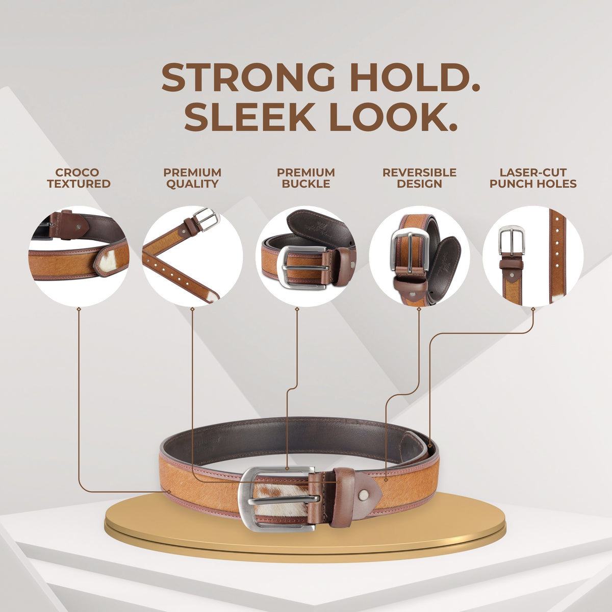 Men's Genuine Leather Brown Hair-on Belt
