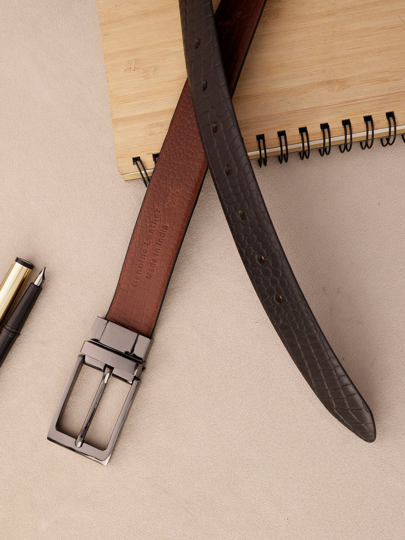Men's Genuine Leather Black & Brown Croco Reversible Belt