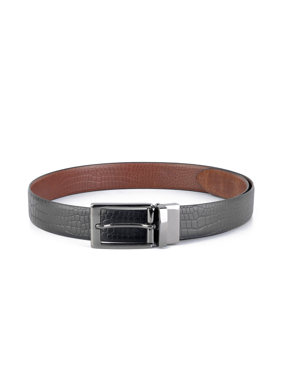 Men's Genuine Leather Black & Brown Croco Reversible Belt