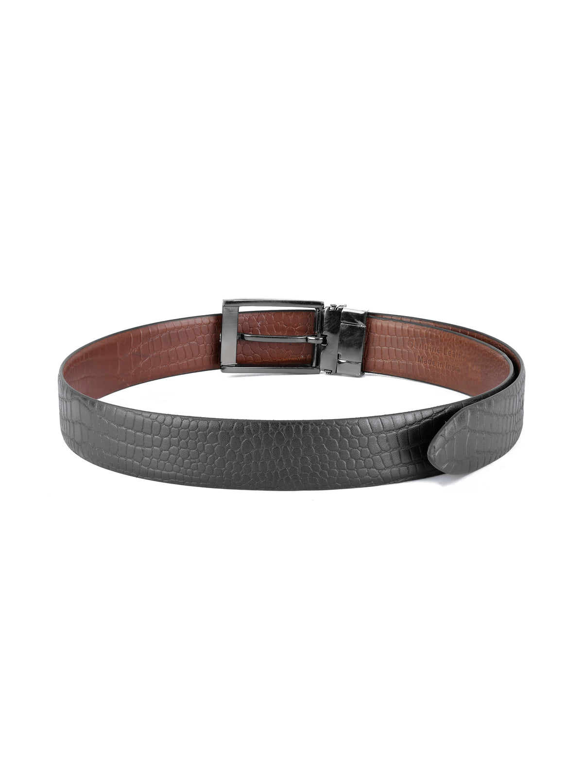 Men's Genuine Leather Black & Brown Croco Reversible Belt