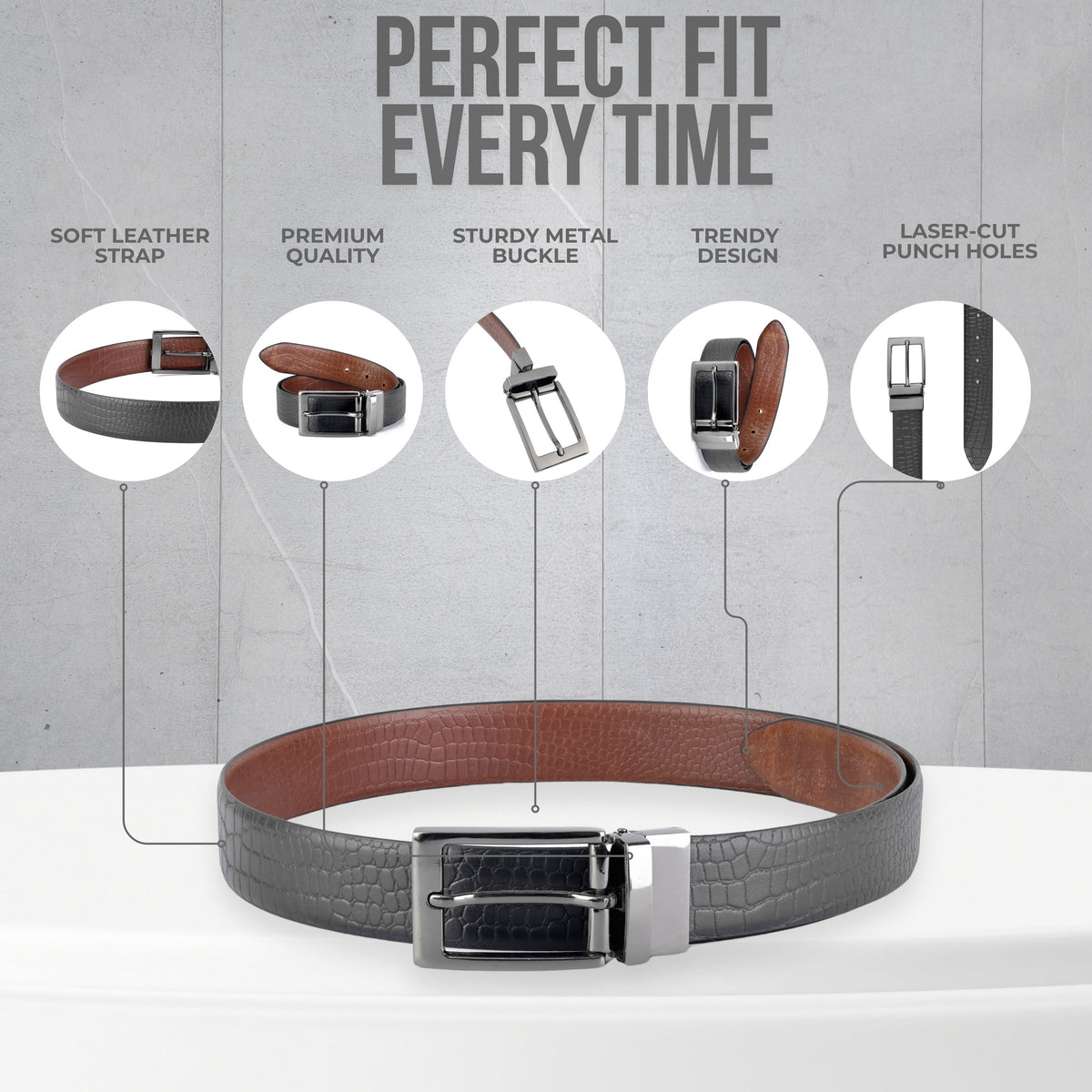Men's Genuine Leather Black & Brown Croco Reversible Belt