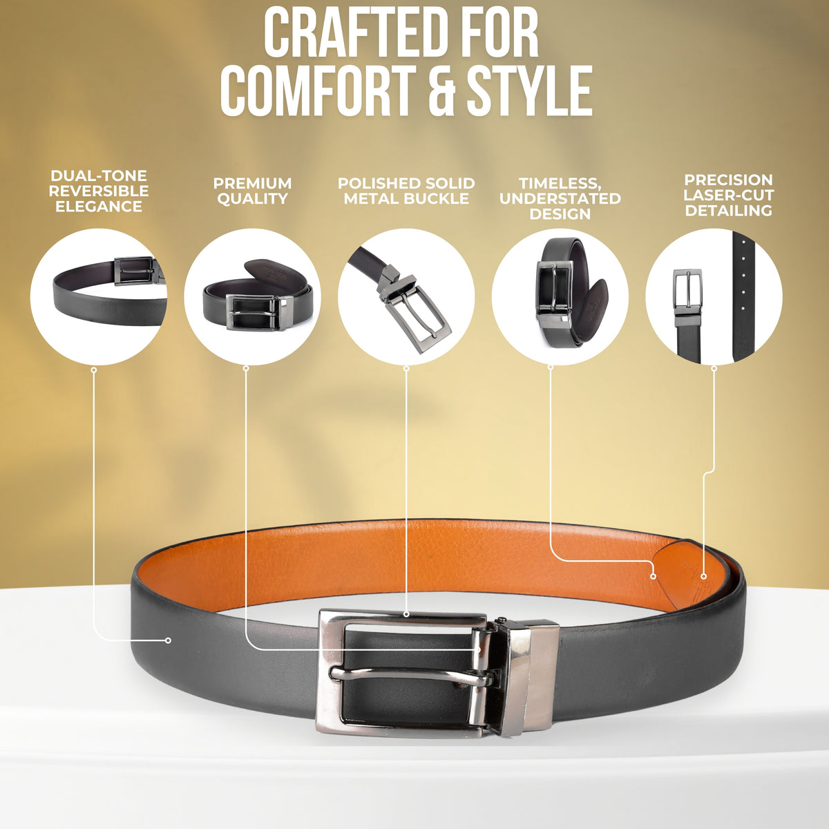 Men's Genuine Leather  Black & Tan Reversible Belt