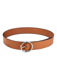 Aditi Wasan Women's Tan Genuine Leather Belt with Silver O-Ring Buckle