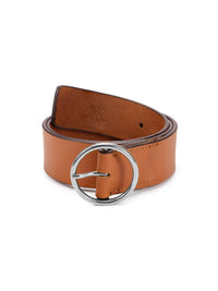 Aditi Wasan Women's Tan Genuine Leather Belt with Silver O-Ring Buckle