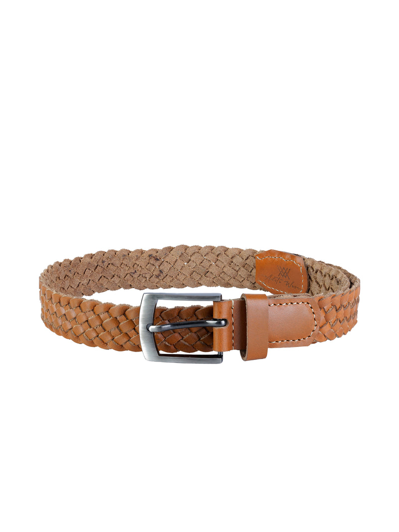 Women's Genuine Leather Tan Braided Belt