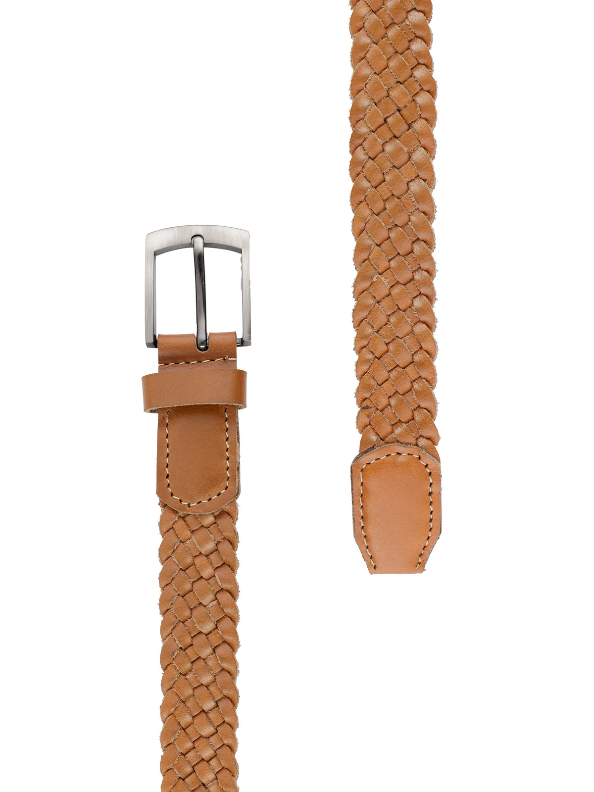 Women's Genuine Leather Tan Braided Belt