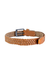 Women's Genuine Leather Tan Braided Belt