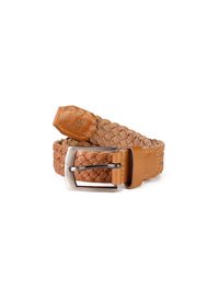 Women's Genuine Leather Tan Braided Belt
