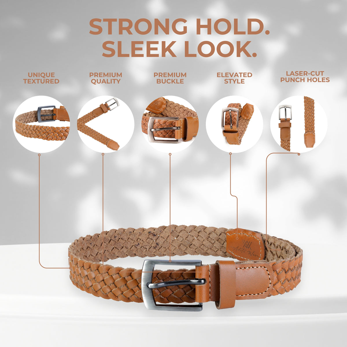 Women's Genuine Leather Tan Braided Belt