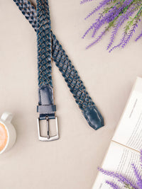Women's Genuine Leather Blue Braided Belt