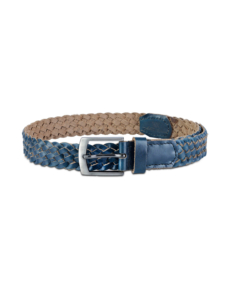 Women's Genuine Leather Blue Braided Belt