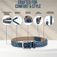 Women's Genuine Leather Blue Braided Belt