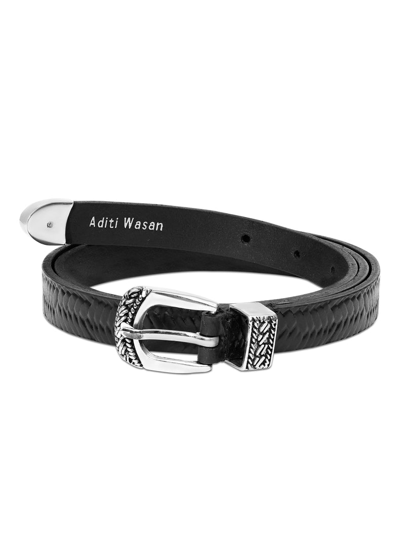 Aditi Wasan Black Embossed Genuine Leather Women's Belt