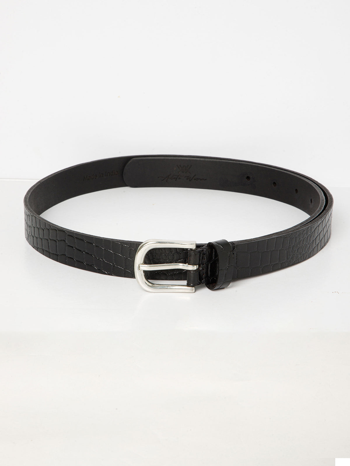 Black Textured Women's Genuine Leather Belt