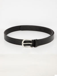 Black Textured Women's Genuine Leather Belt