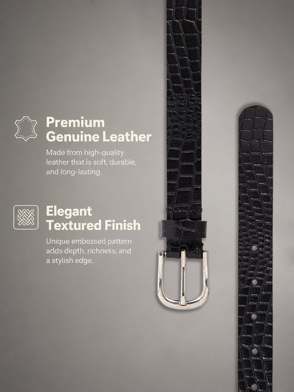 Black Textured Women's Genuine Leather Belt