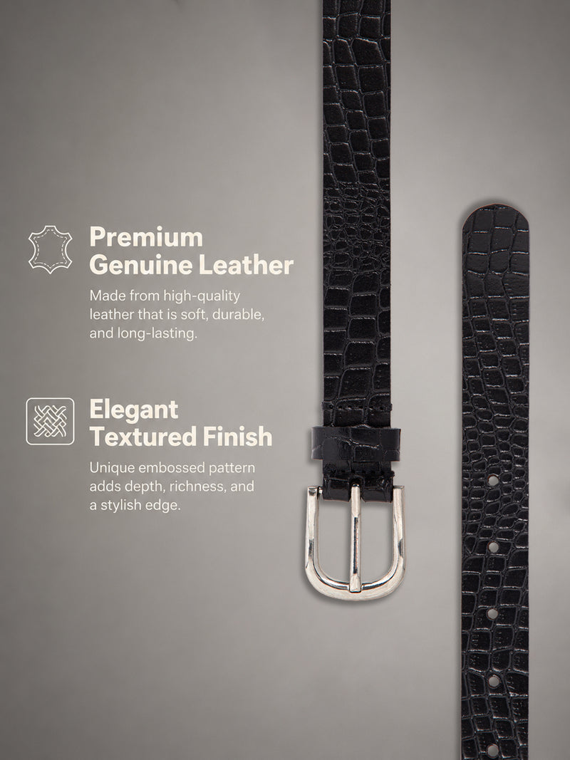 Black Textured Women's Genuine Leather Belt