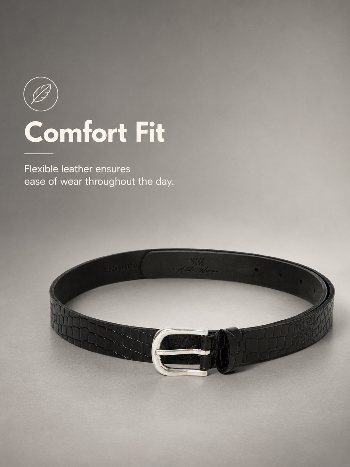 Black Textured Women's Genuine Leather Belt