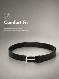 Black Textured Women's Genuine Leather Belt