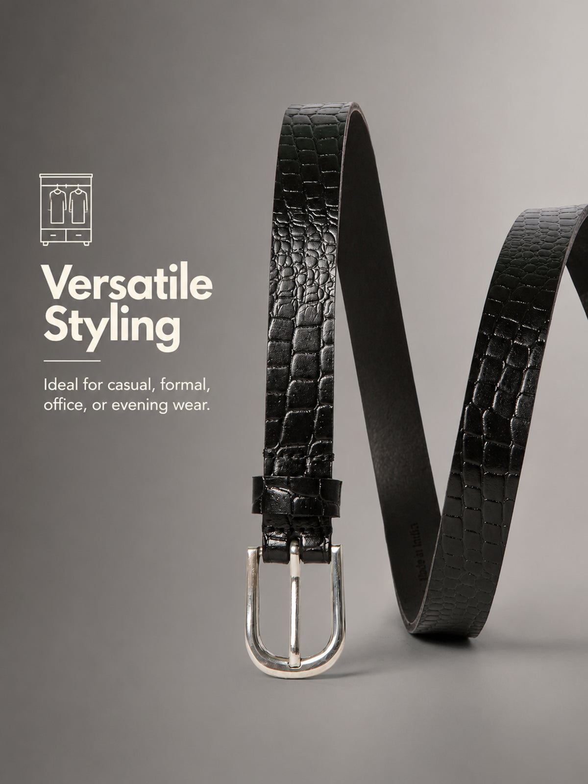 Black Textured Women's Genuine Leather Belt