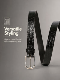 Black Textured Women's Genuine Leather Belt