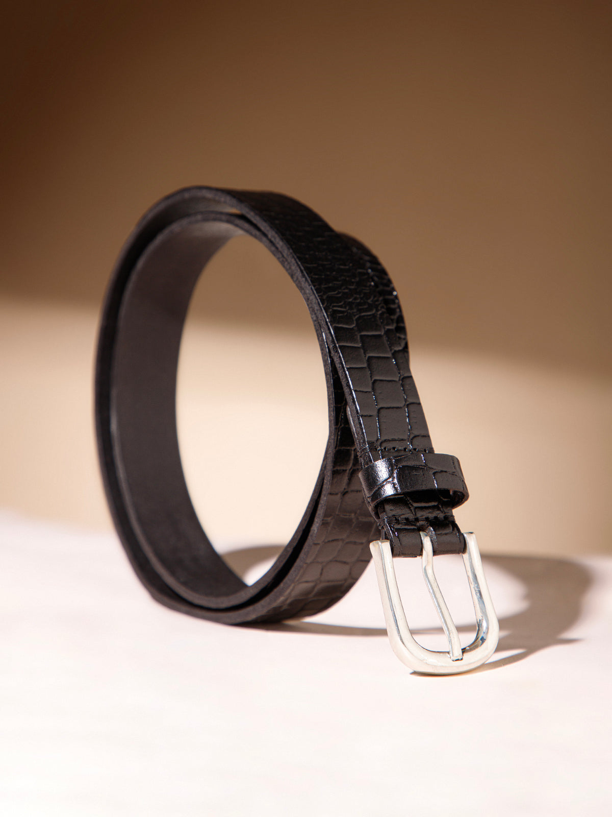 Black Textured Women's Genuine Leather Belt