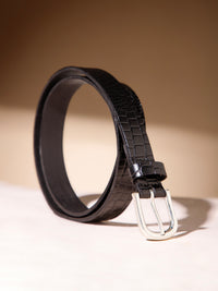 Black Textured Women's Genuine Leather Belt