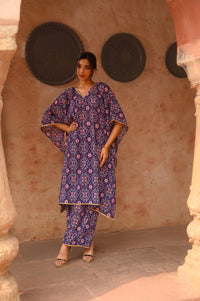 Aditi Wasan Blue Floral Printed Kaftan Kurta With Pant