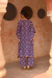 Aditi Wasan Blue Floral Printed Kaftan Kurta With Pant